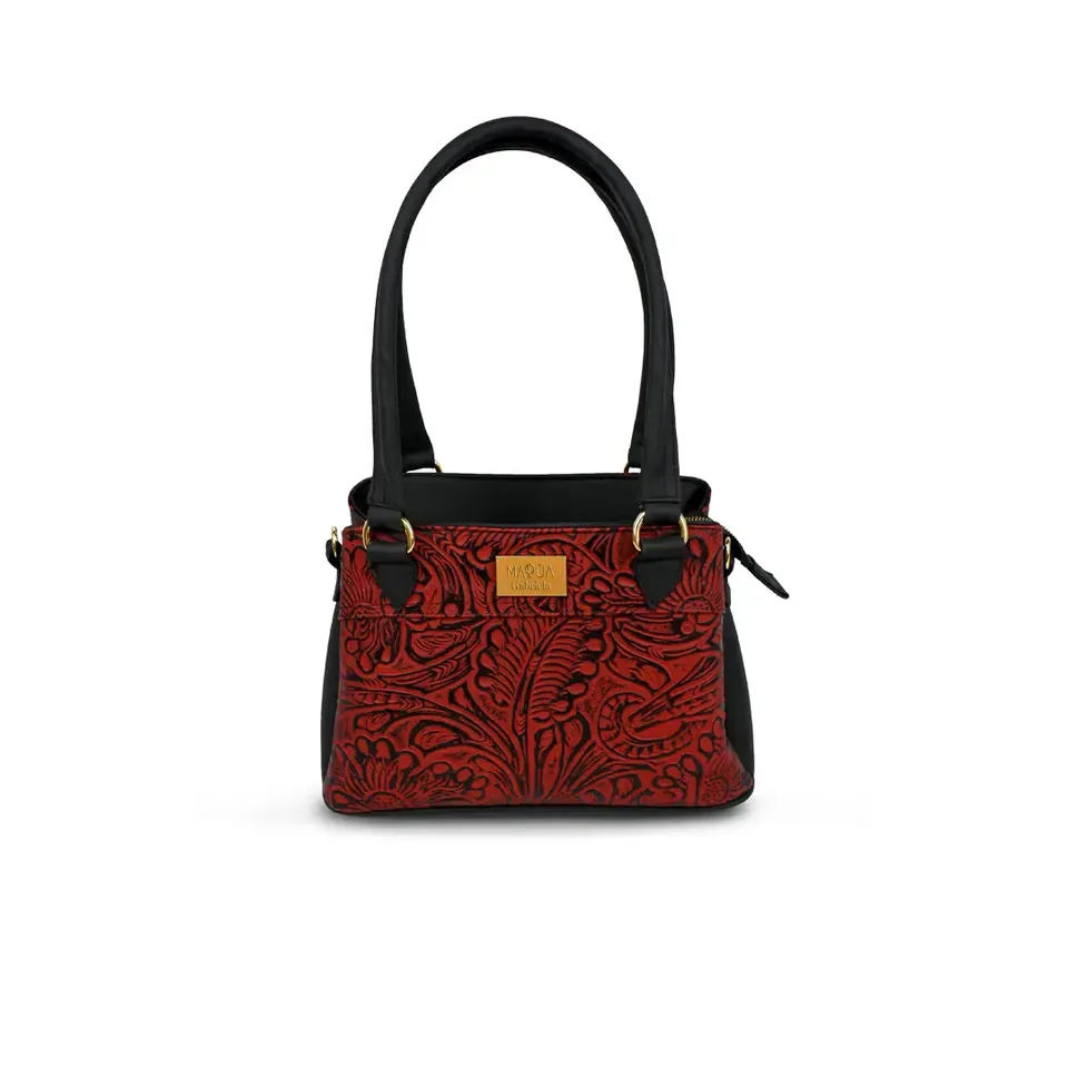 GABRIELA RED en Bicolor: Rojo/Negro Grabado y Negro Liso
